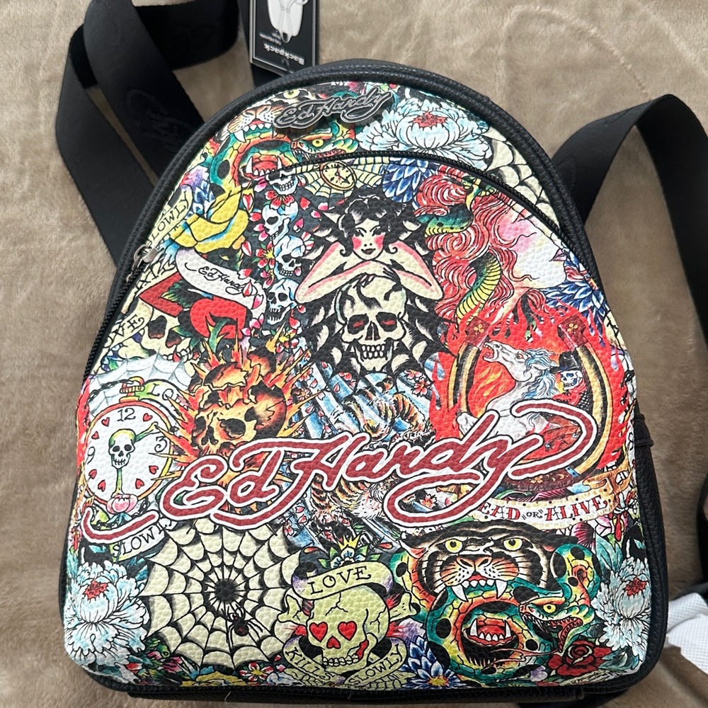 Ed Hardy Multicolor Graphic Backpack